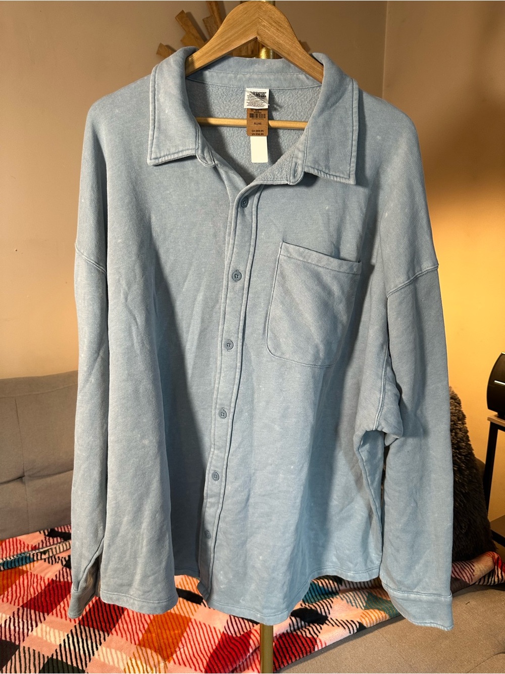 PINK Victoria's Secret Light Blue Button-Up Fleece Shirt Jacket Shacket